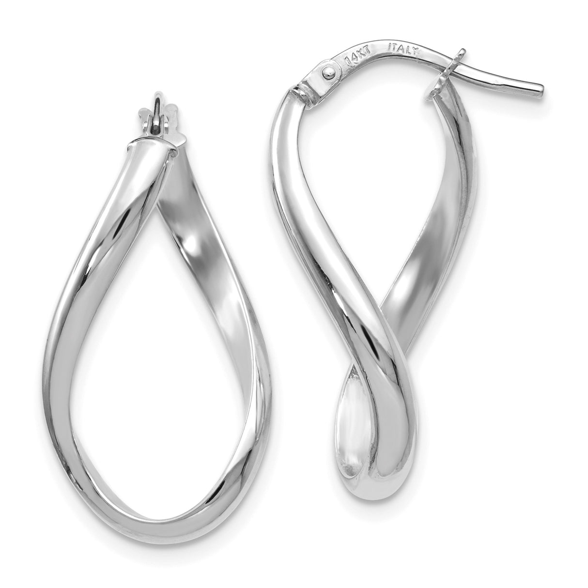 14k White Gold Twisted Hoop Earrings with Infinity Loop Design for Women
