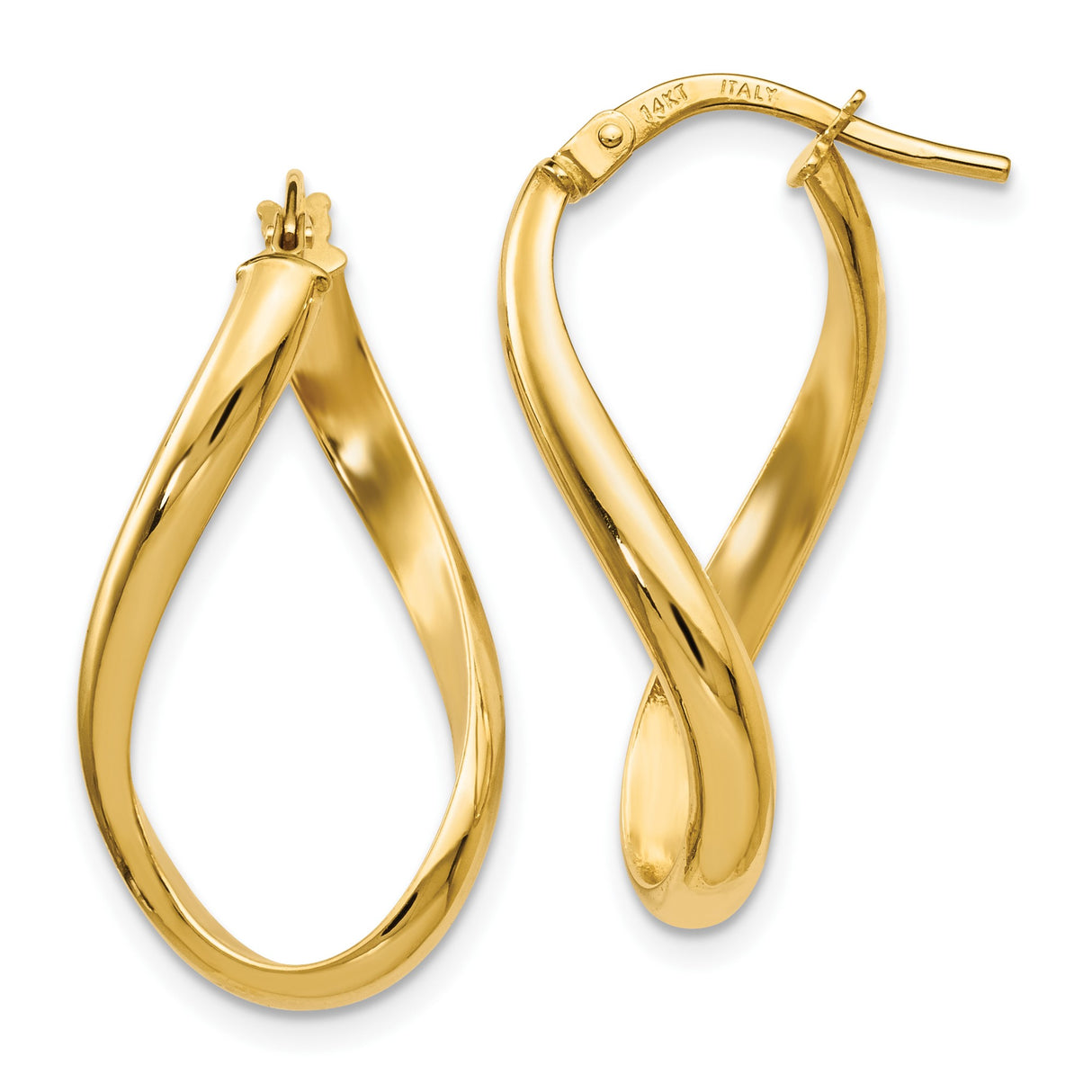 14k Yellow Gold Twisted Teardrop Hoop Earrings with Polished Overlapping Loop Design