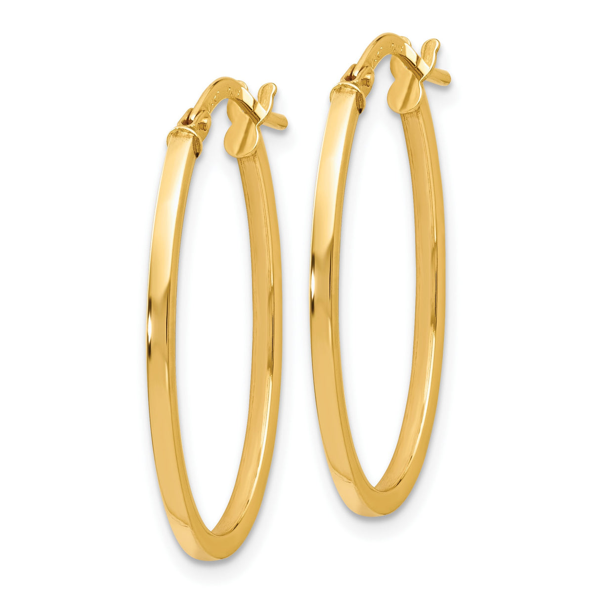 14k Yellow Gold Oval Hoop Earrings, Sleek Polished Finish, Minimalist Lightweight Design