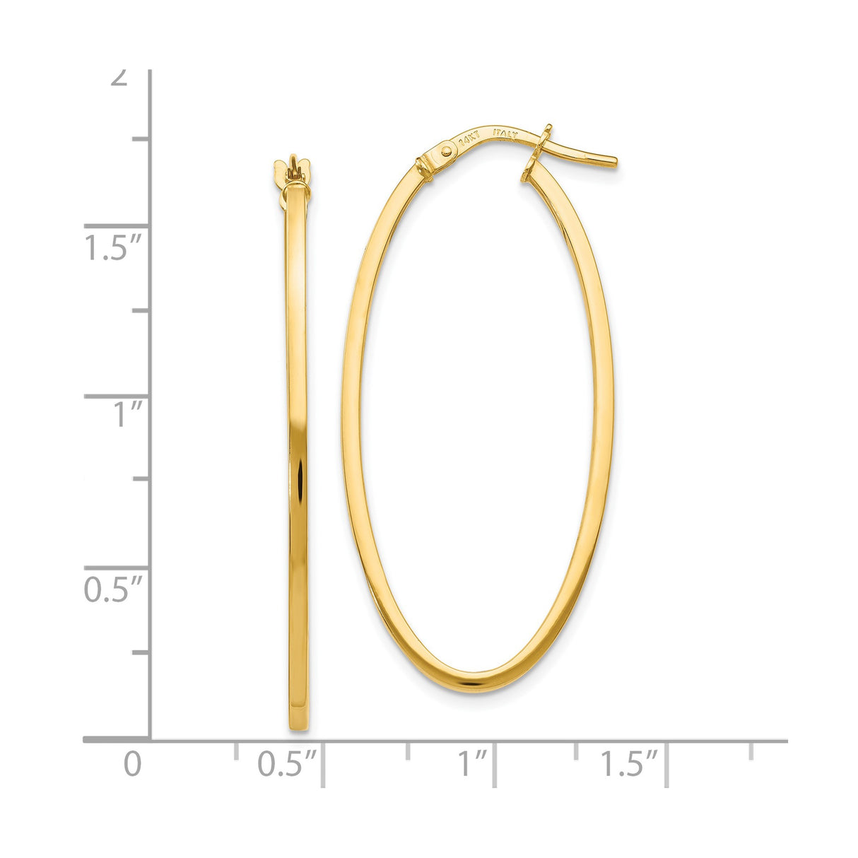 14k Yellow Gold Oval Hoop Earrings, Lightweight Polished Classic Minimalist Style for Women