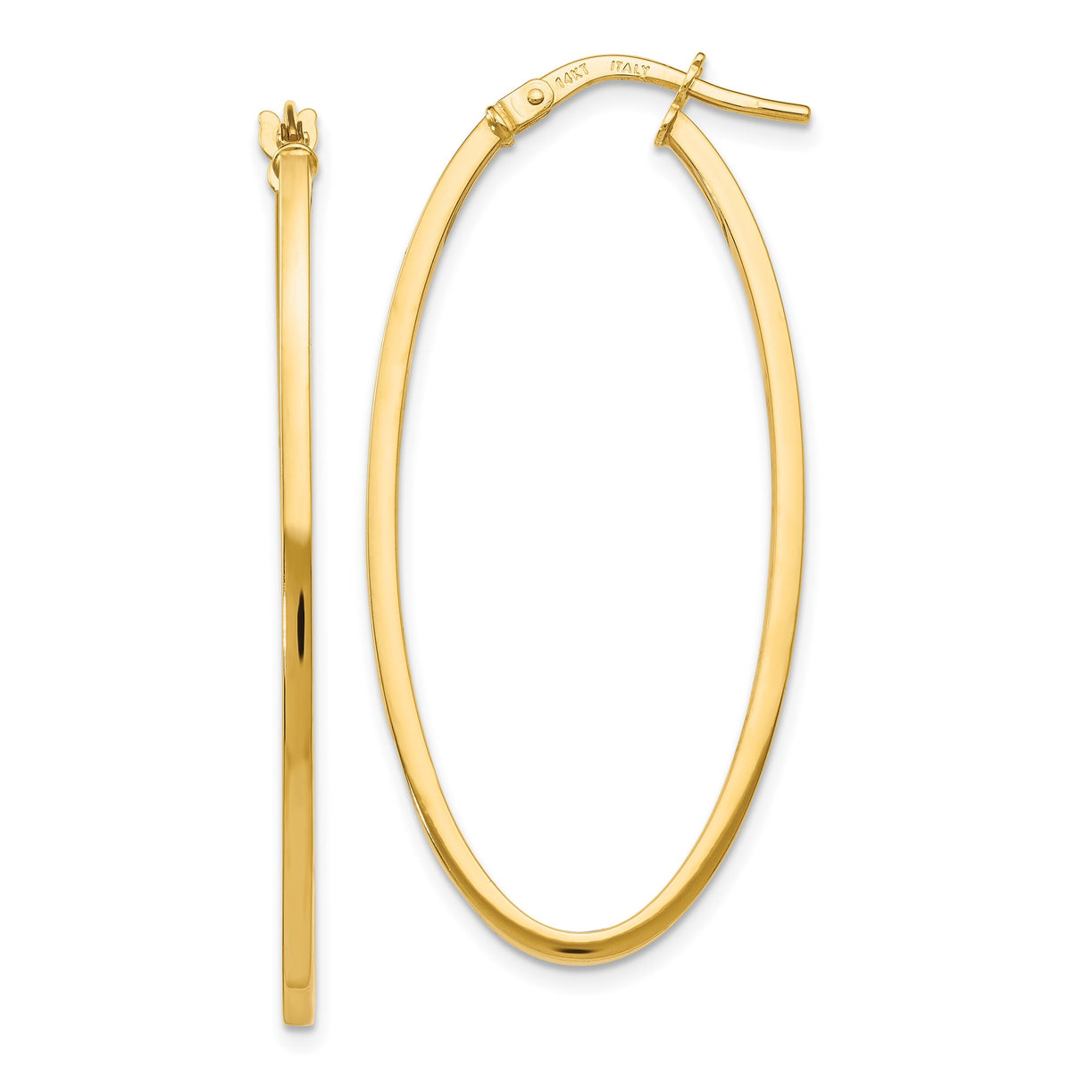 14k Yellow Gold Oval Hoop Earrings, Lightweight Polished Classic Minimalist Style for Women