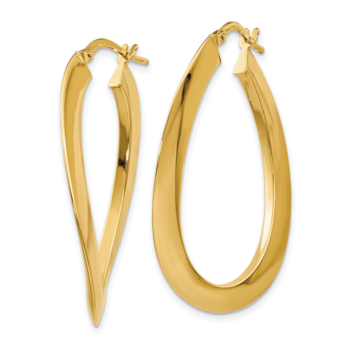 14k Yellow Gold Twisted Oval Hoop Earrings, High Polish Finish, Lightweight Modern Style