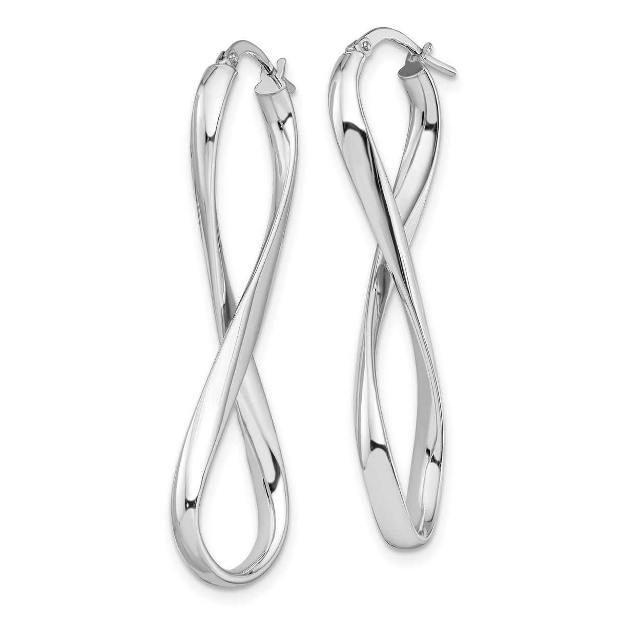 14k White Gold Infinity Hoop Earrings, Twisted Design, Polished Finish, Lightweight and Modern
