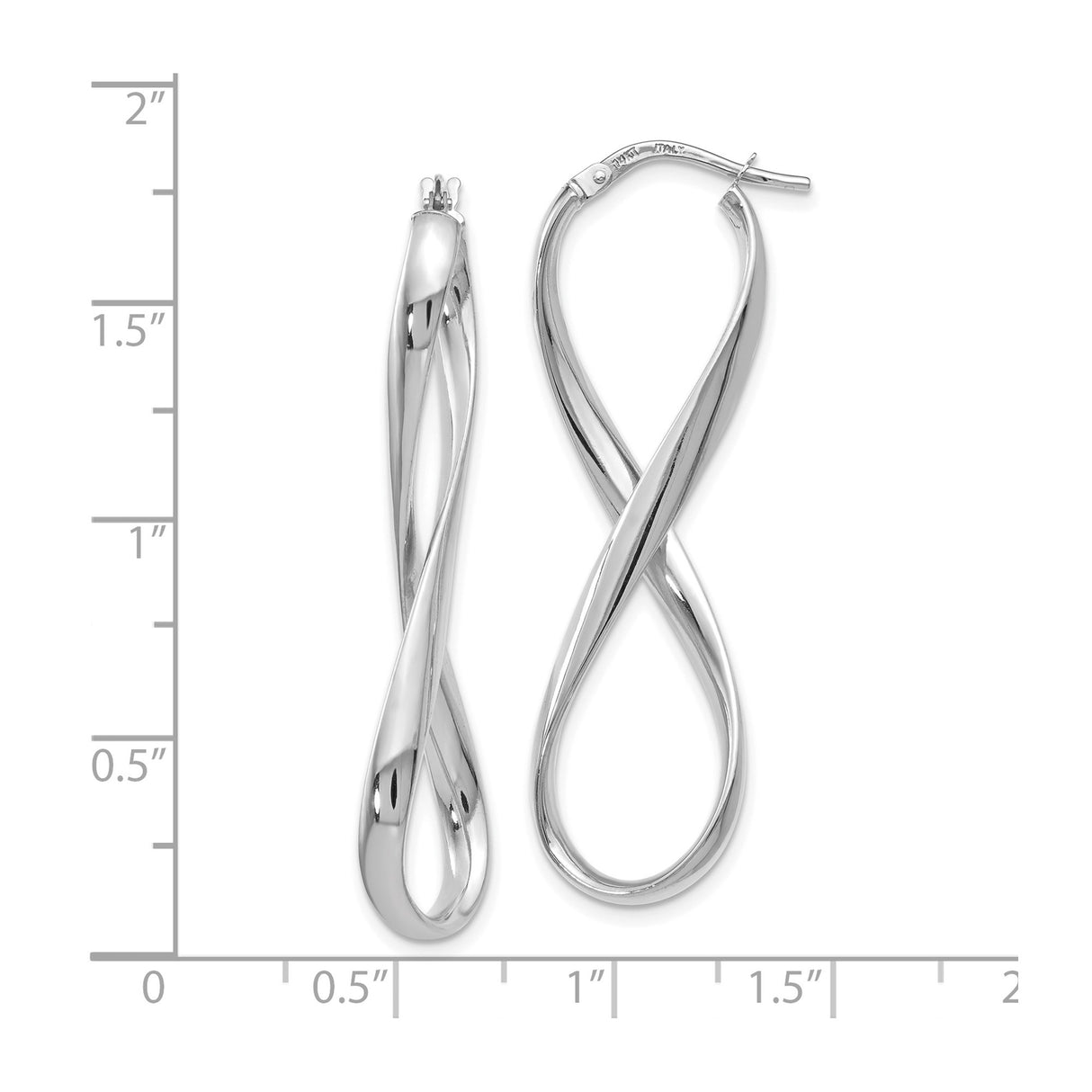 14k White Gold Infinity Hoop Earrings, Twisted Design, Polished Finish, Lightweight and Modern