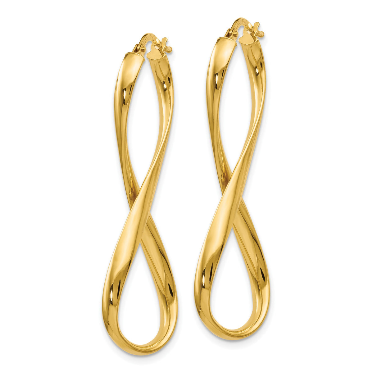 14k Yellow Gold Hoop Earrings, Twisted Infinity Design, Lightweight Polished Jewelry for Women