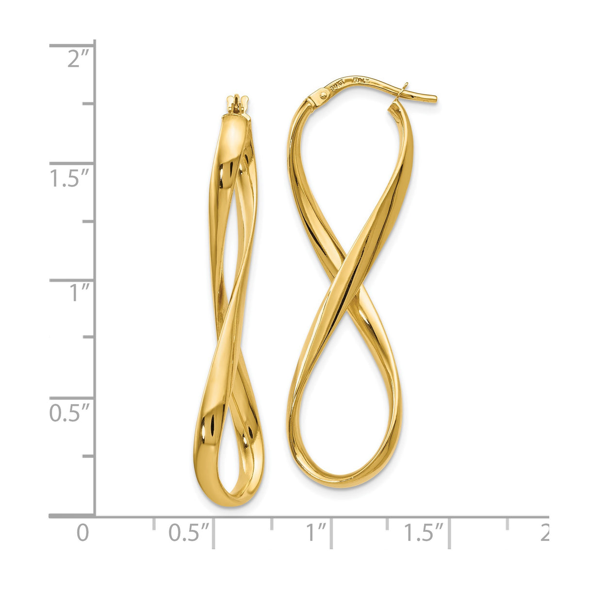 14k Yellow Gold Hoop Earrings, Twisted Infinity Design, Lightweight Polished Jewelry for Women