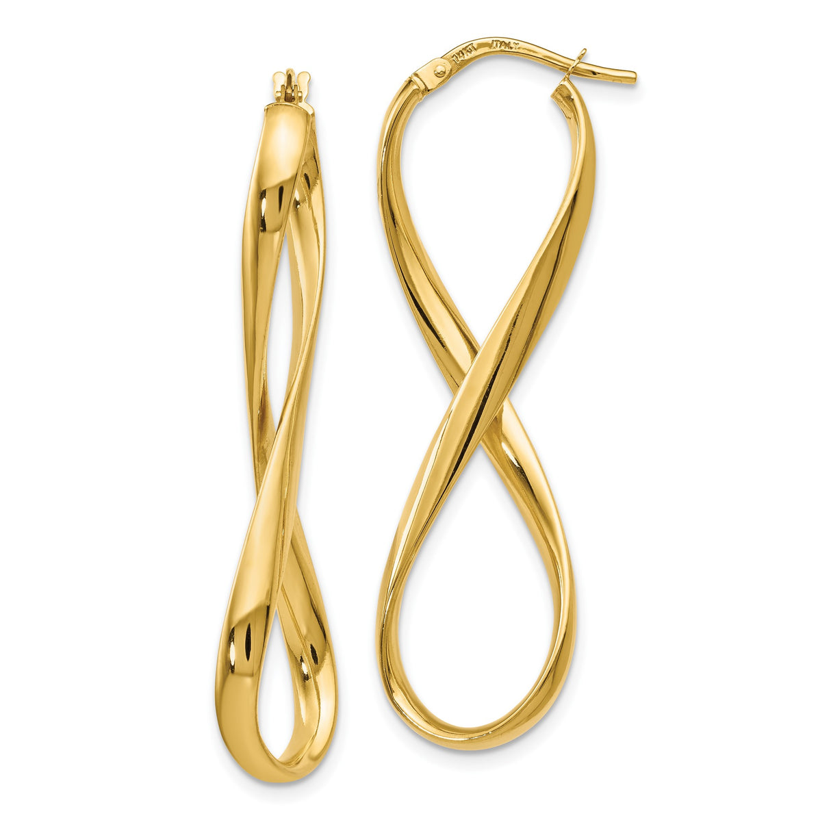 14k Yellow Gold Hoop Earrings, Twisted Infinity Design, Lightweight Polished Jewelry for Women