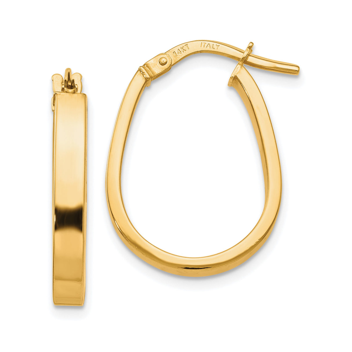 14k Yellow Gold Hoop Earrings, Square Teardrop Design, Lightweight Italian Minimalist Style for Women
