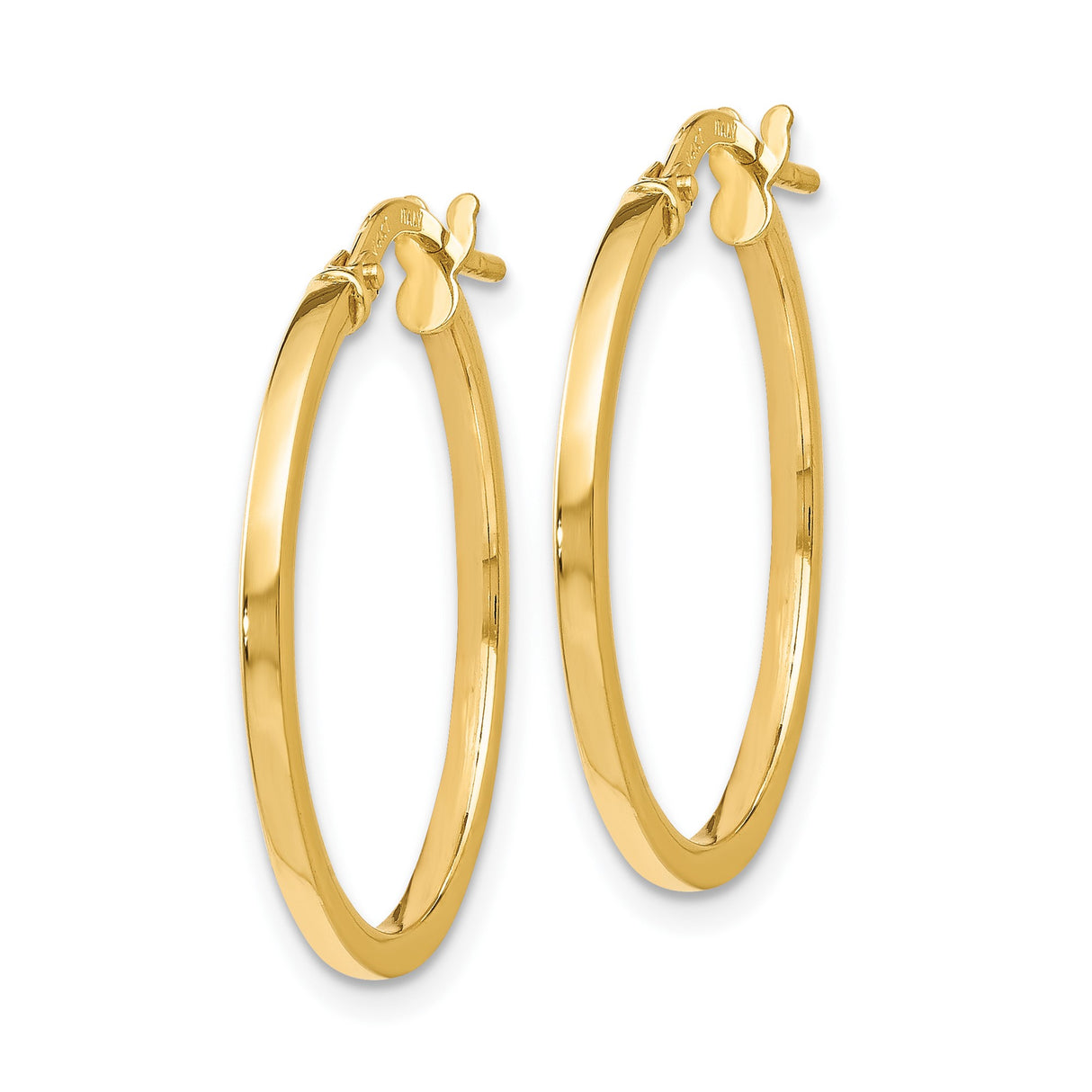 14k Yellow Gold Hoop Earrings, Italian Made Polished Lightweight Circle Design for Women