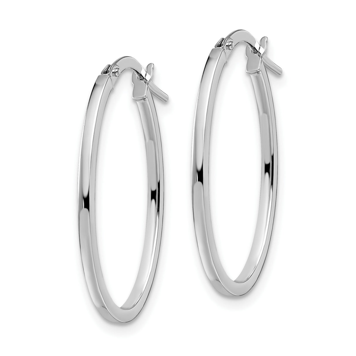 14k White Gold Oval Hoop Earrings with Polished Finish and Latch Back Closure