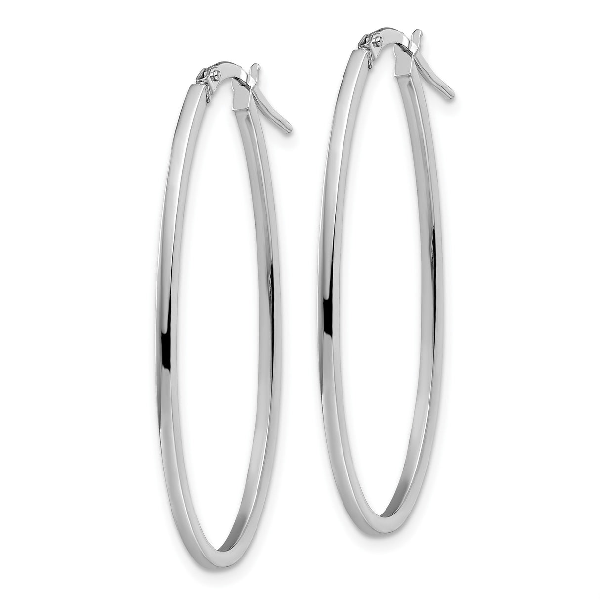 14k White Gold Oval Hoop Earrings with Latch Back, Italian Made, High Polish Finish