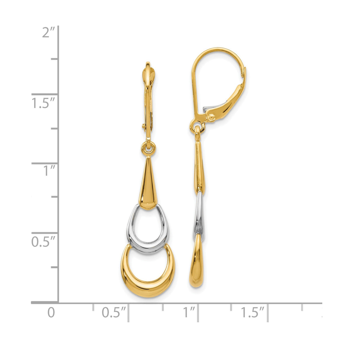 14k Two-Tone Gold Dangle Earrings, Teardrop and Hoop Design with Leverback Closures