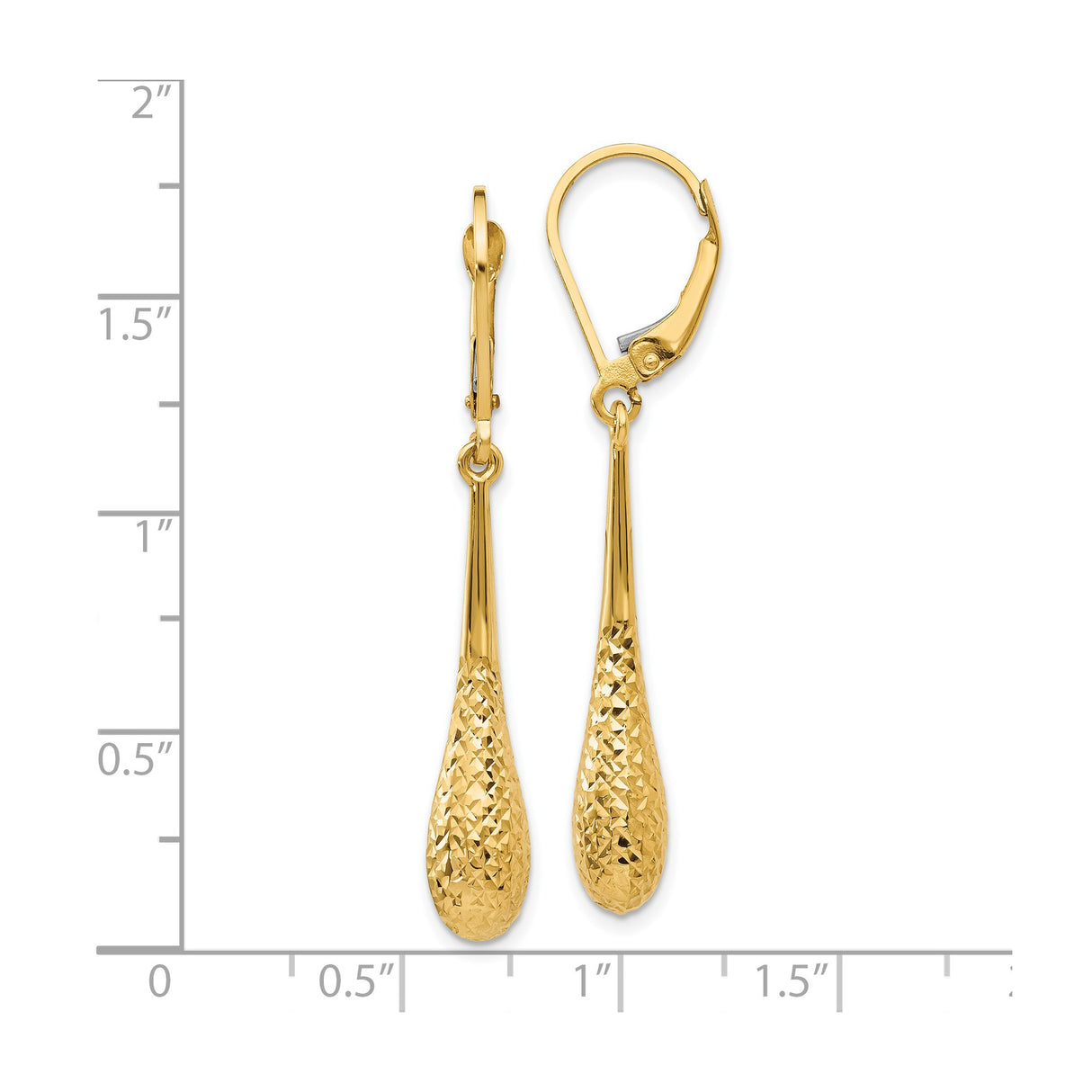 14k Yellow Gold Drop Earrings with Textured Teardrop Design and Leverback Closure