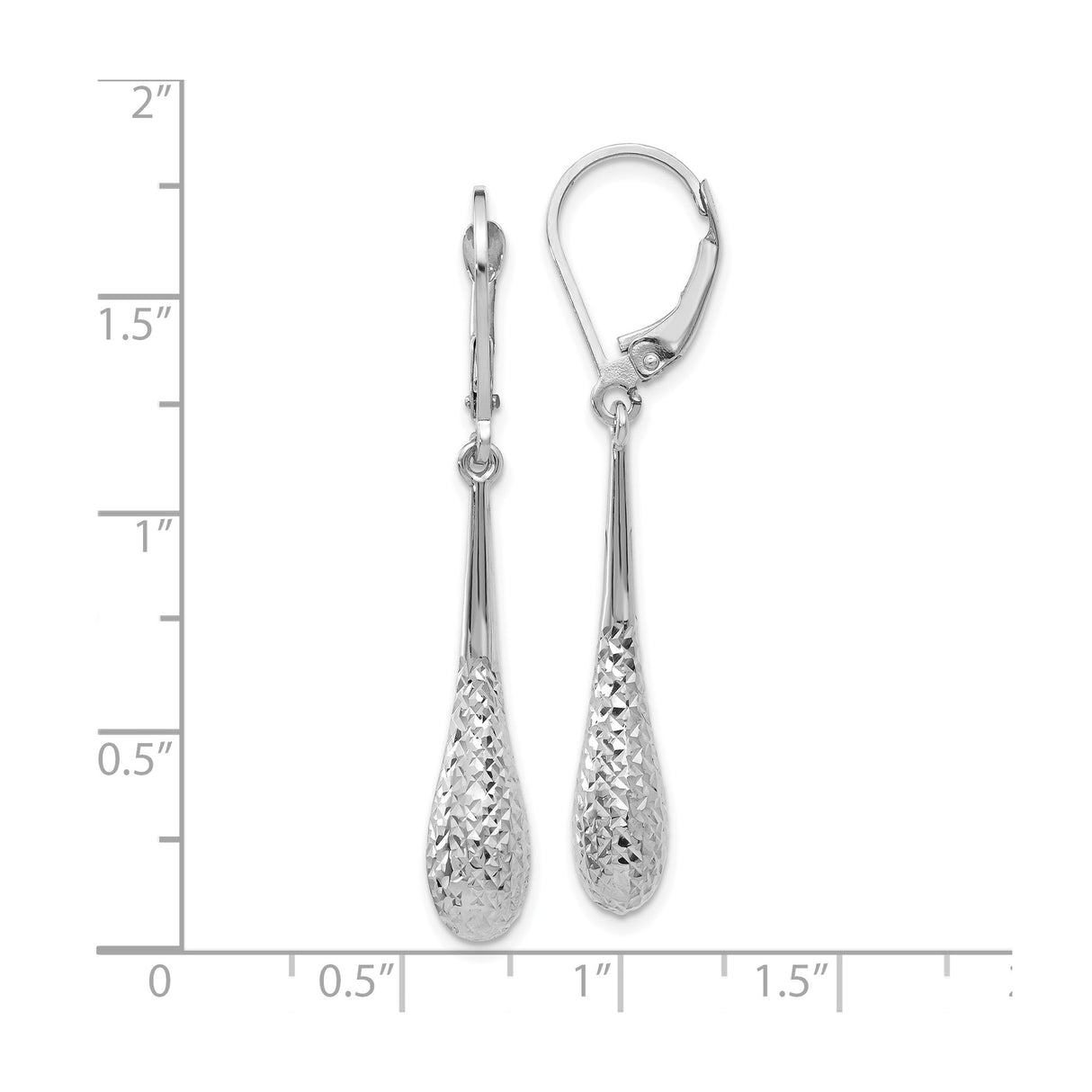 14k White Gold Drop Earrings with Textured Teardrop Design and Leverback Closure
