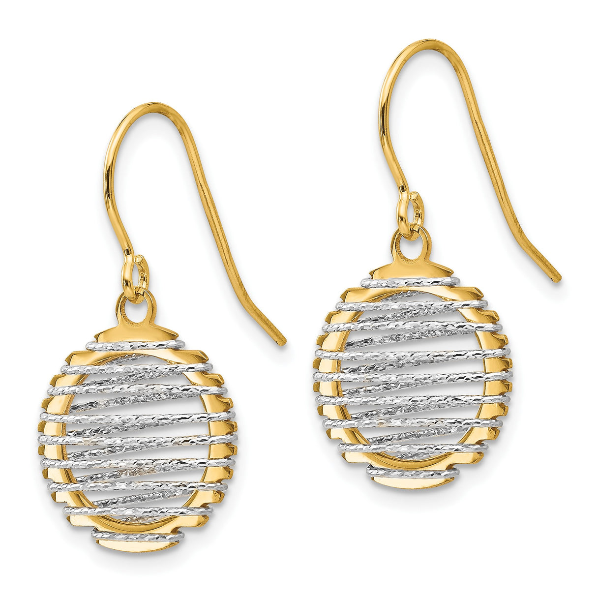 14k Two-Tone Gold Dangle Earrings with Openwork Spiral Design, Geometric Drop Style for Women
