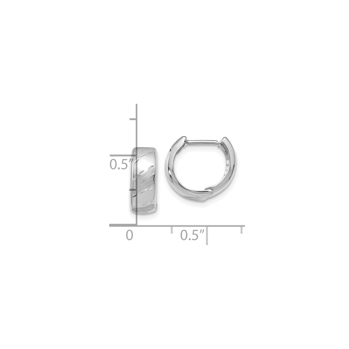 14k White Gold Hoop Earrings with Textured Diagonal Swirl Design, Lightweight Polished Style