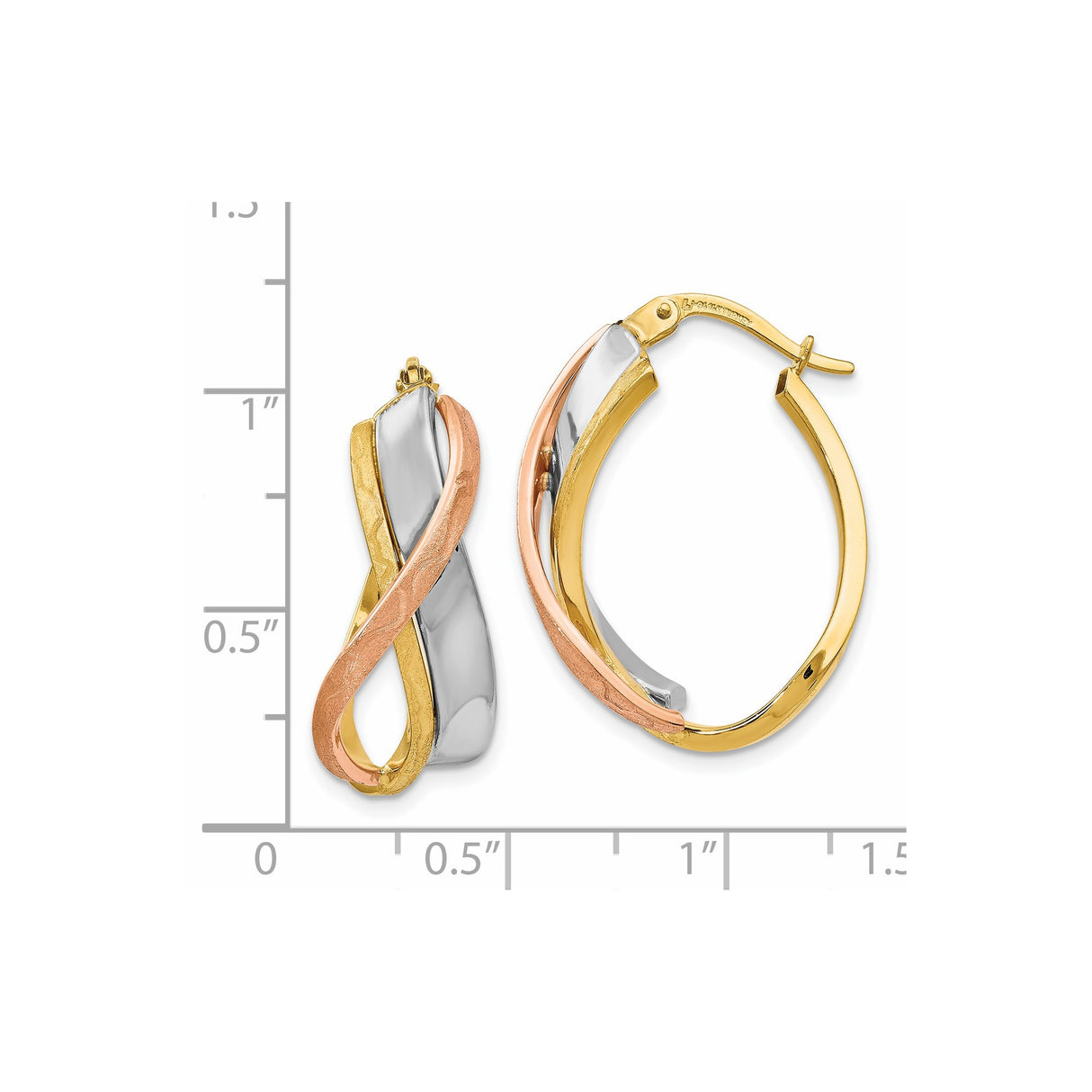 14k Tri-Color Gold Twisted Hoop Earrings with Infinity Style Design for Women