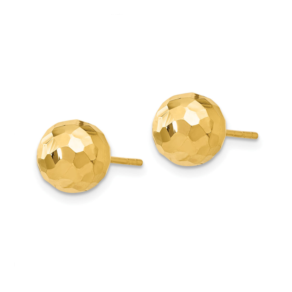 14k Yellow Gold Hammered Ball Stud Earrings, Faceted Minimalist Design for Women