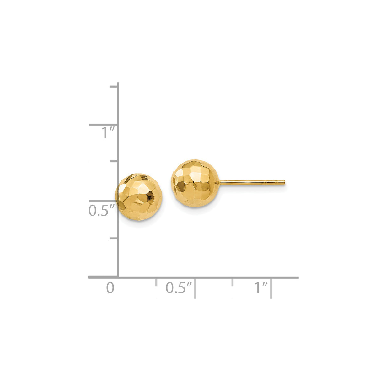 14k Yellow Gold Hammered Ball Stud Earrings, Faceted Minimalist Design for Women