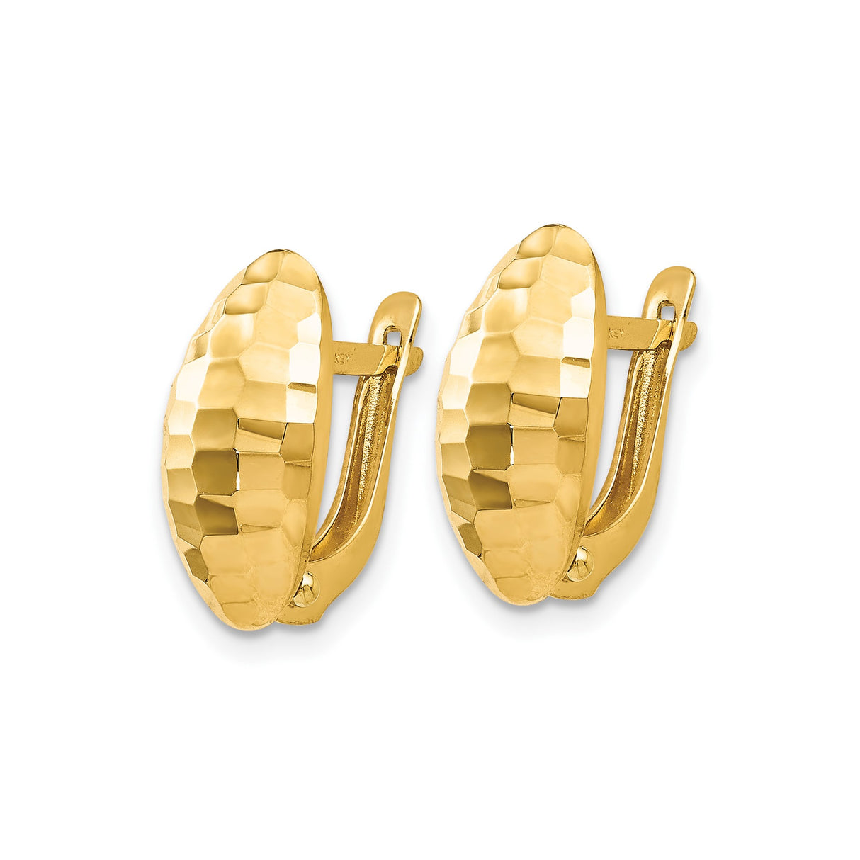 14k Yellow Gold Oval Hoop Earrings with Hammered Finish and Hinged Clasp