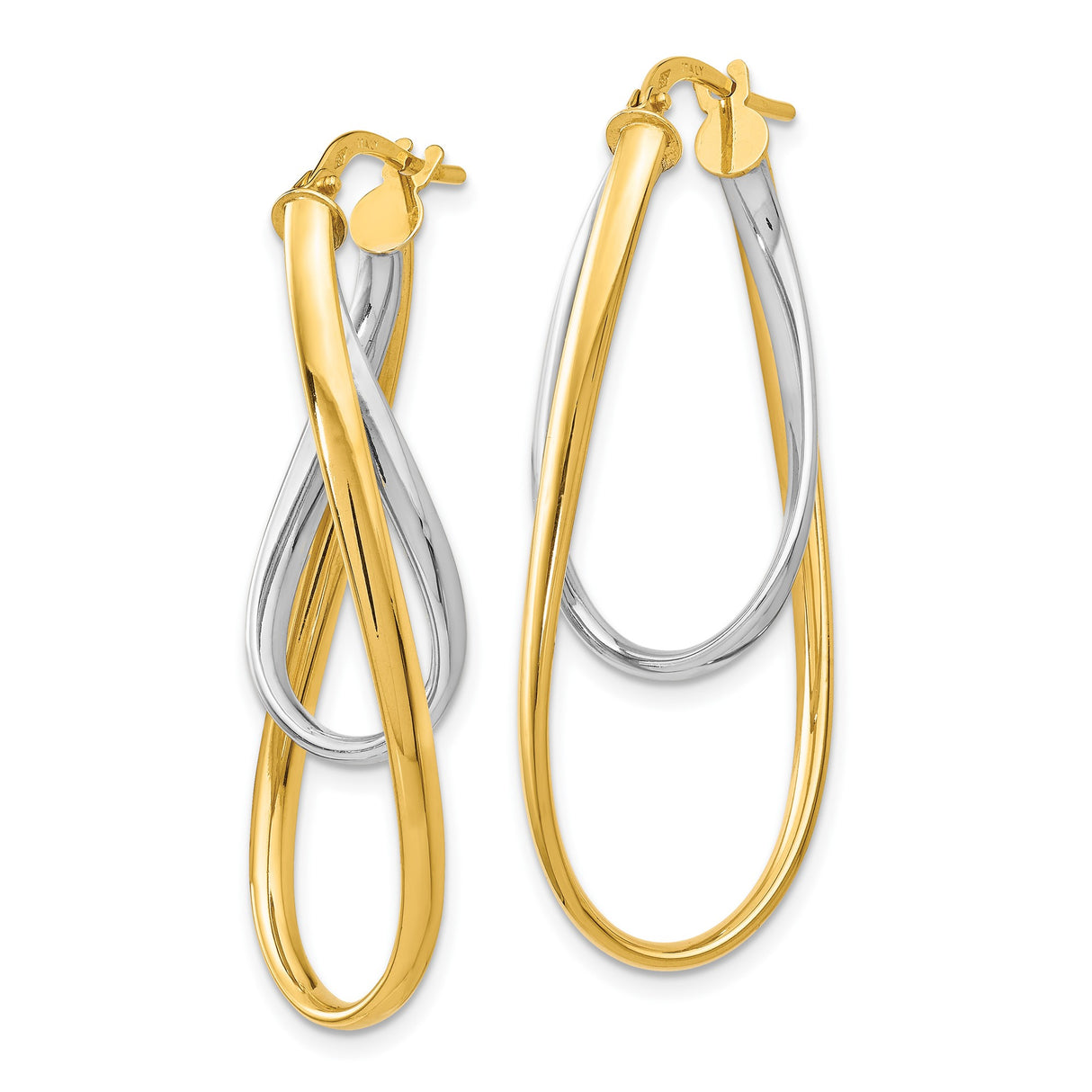 14k Two-Tone Gold Interlocking Hoop Earrings with Twisted Yellow and White Gold Design