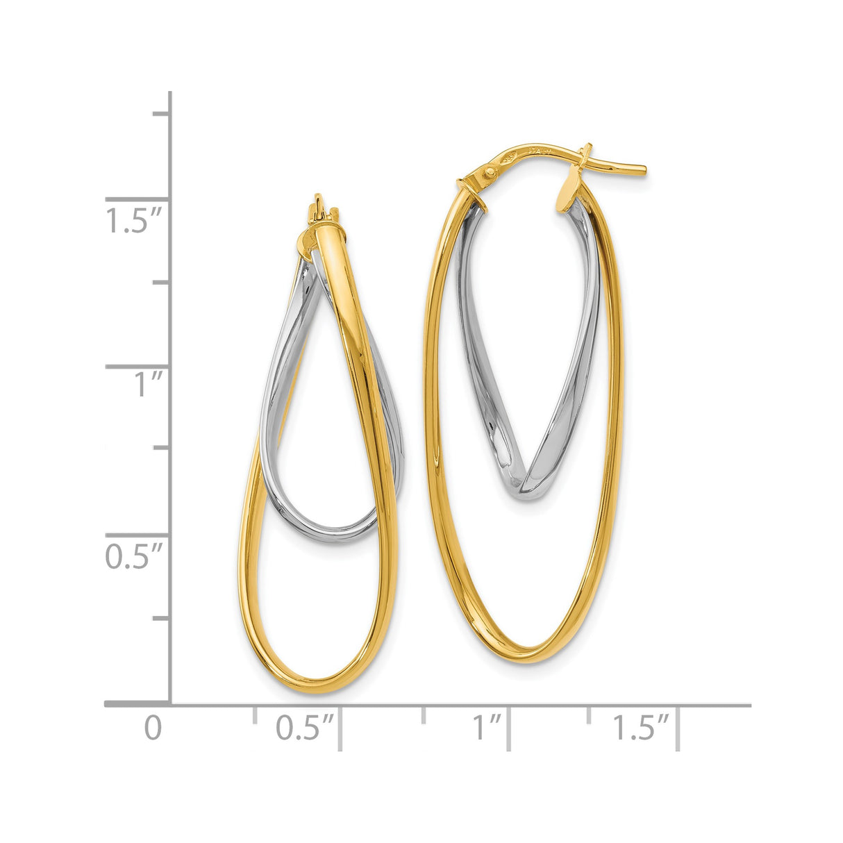 14k Two-Tone Gold Interlocking Hoop Earrings with Twisted Yellow and White Gold Design