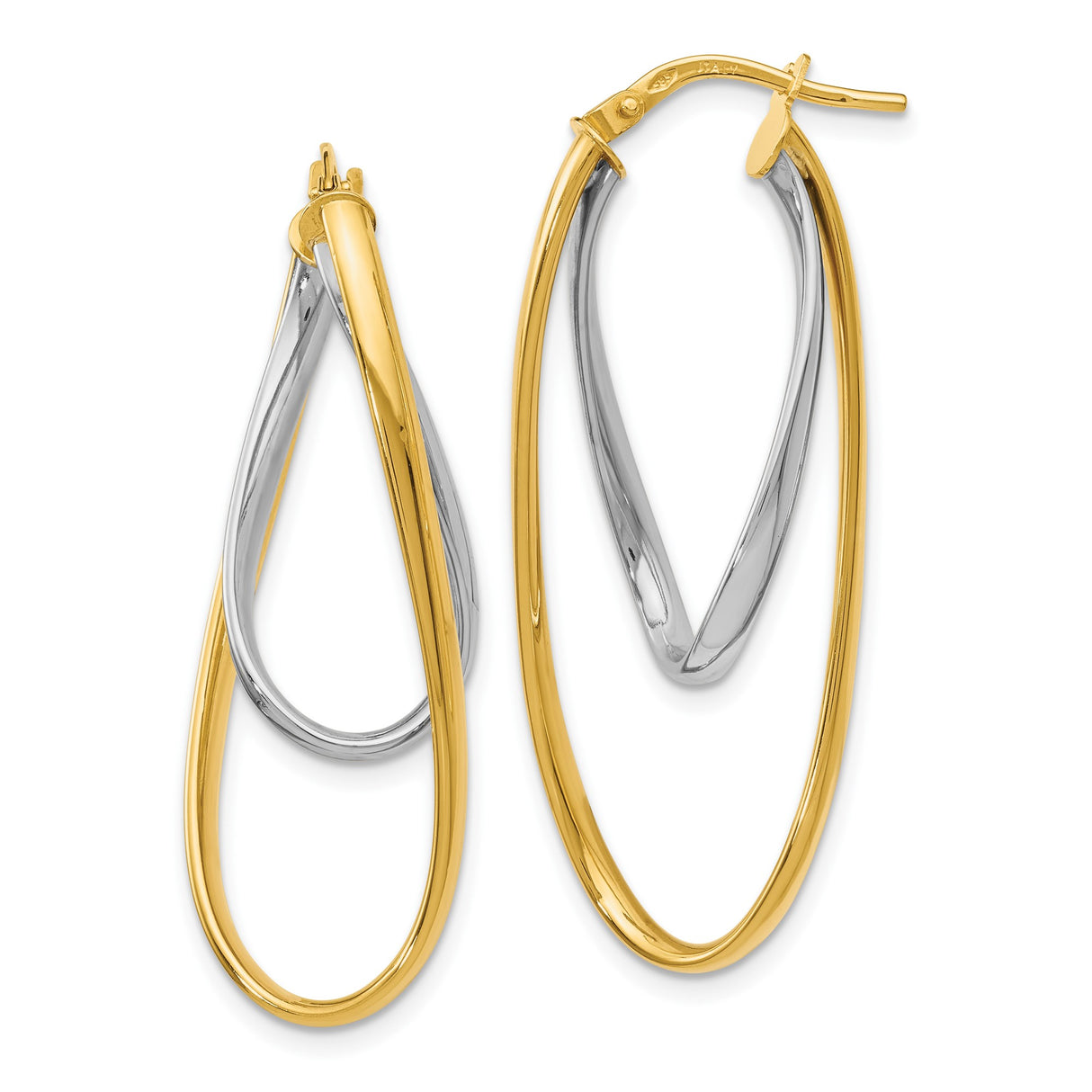 14k Two-Tone Gold Interlocking Hoop Earrings with Twisted Yellow and White Gold Design