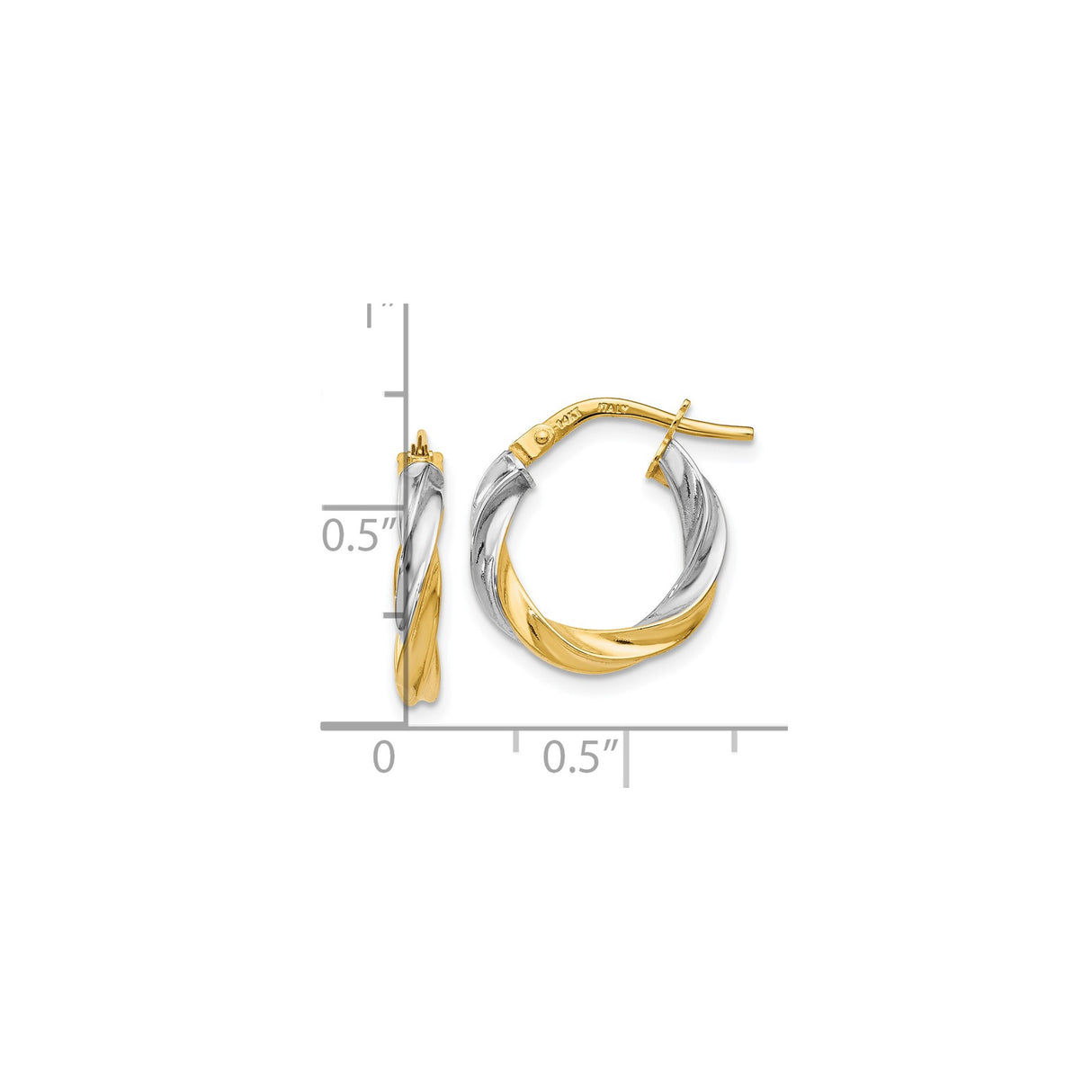 14k Yellow Gold Twisted Hoop Earrings, Dual Tone Polished Round Hoops, Italian Style for Women