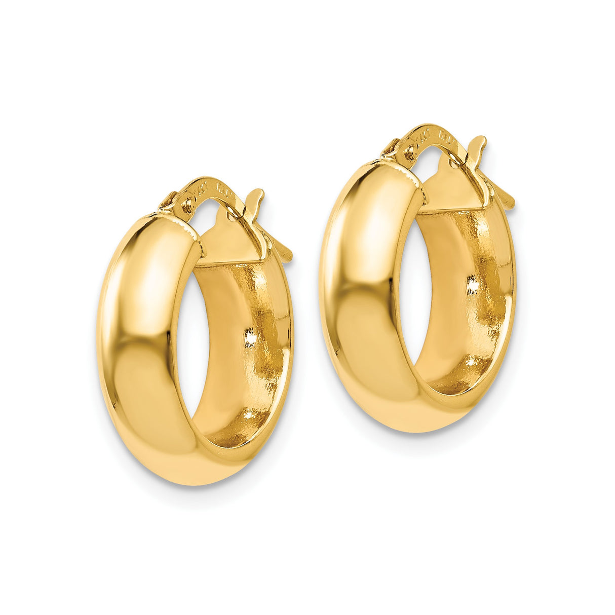 14k Yellow Gold Hoop Earrings, Chunky Rounded Design, High Polish Classic Italian Style