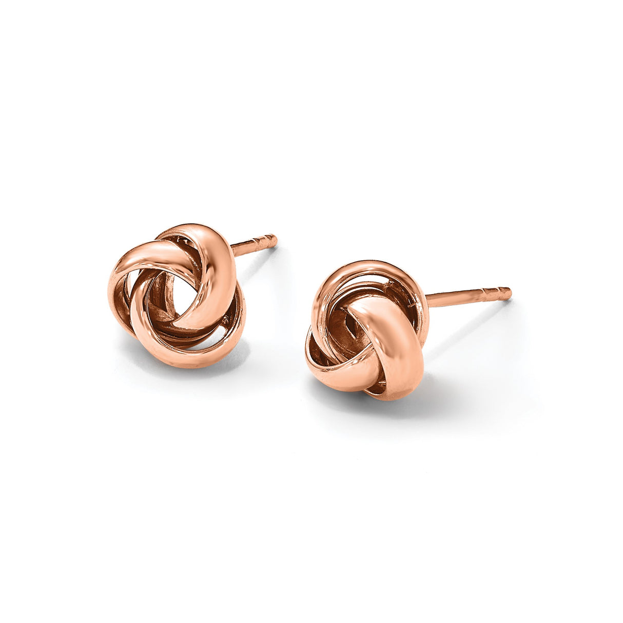 14k Rose Gold Love Knot Stud Earrings, Intertwined Knot Design, Romantic Style for Women