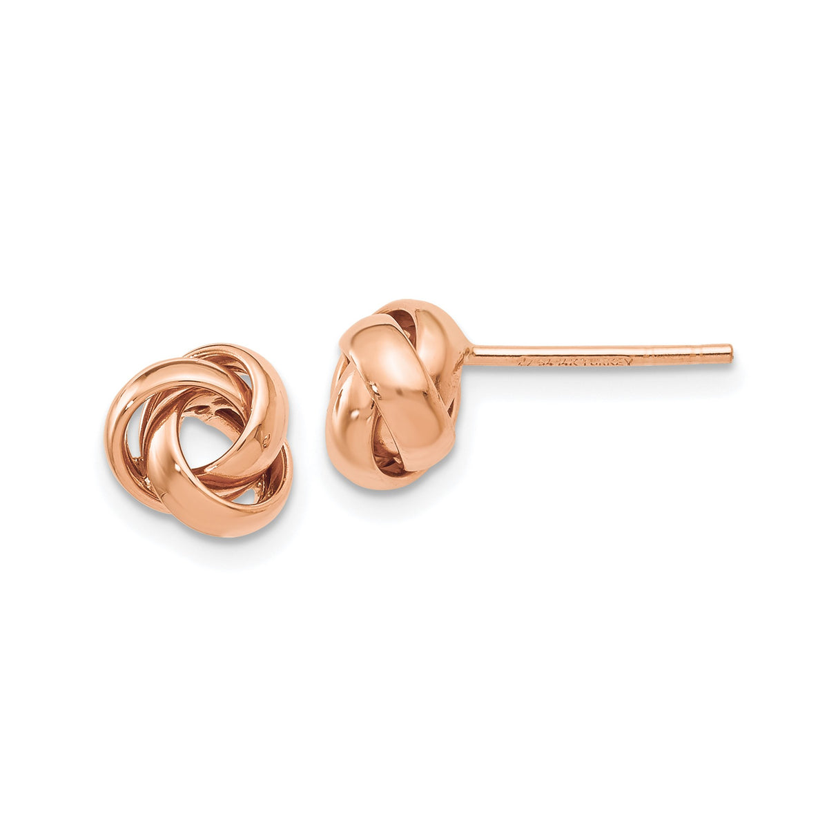 14k Rose Gold Love Knot Stud Earrings, Intertwined Knot Design, Romantic Style for Women