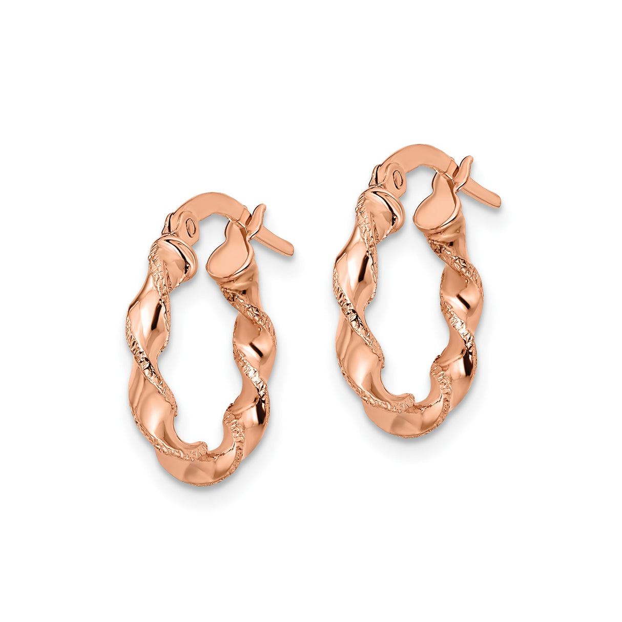 14k Rose Gold Hoop Earrings with Twisted Polished and Textured Rope Design