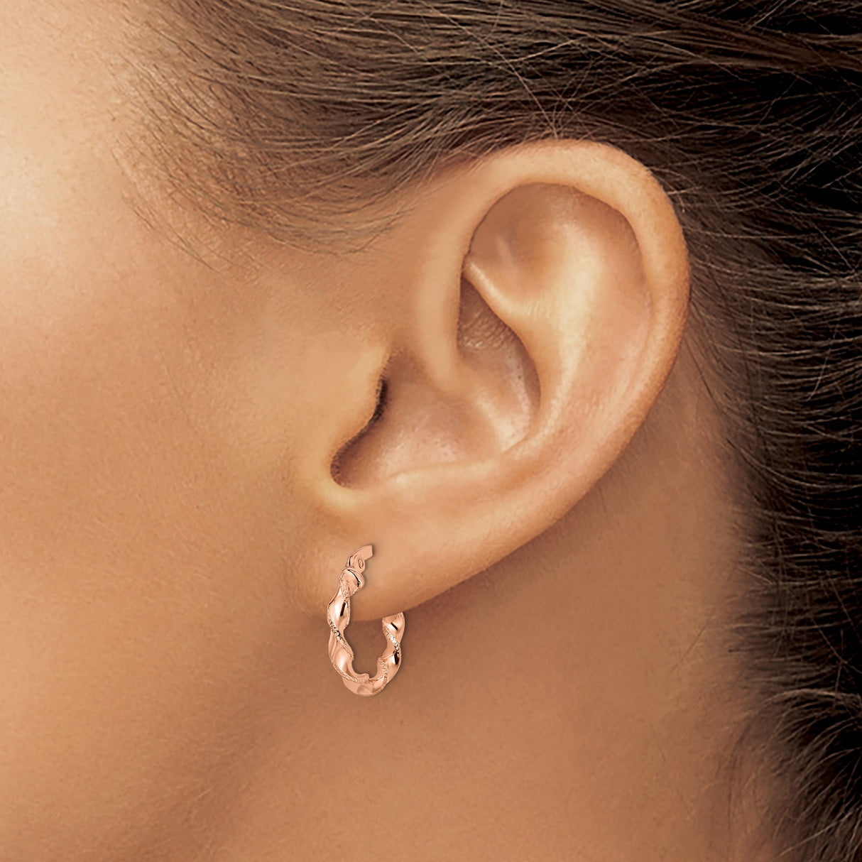 14k Rose Gold Hoop Earrings with Twisted Polished and Textured Rope Design