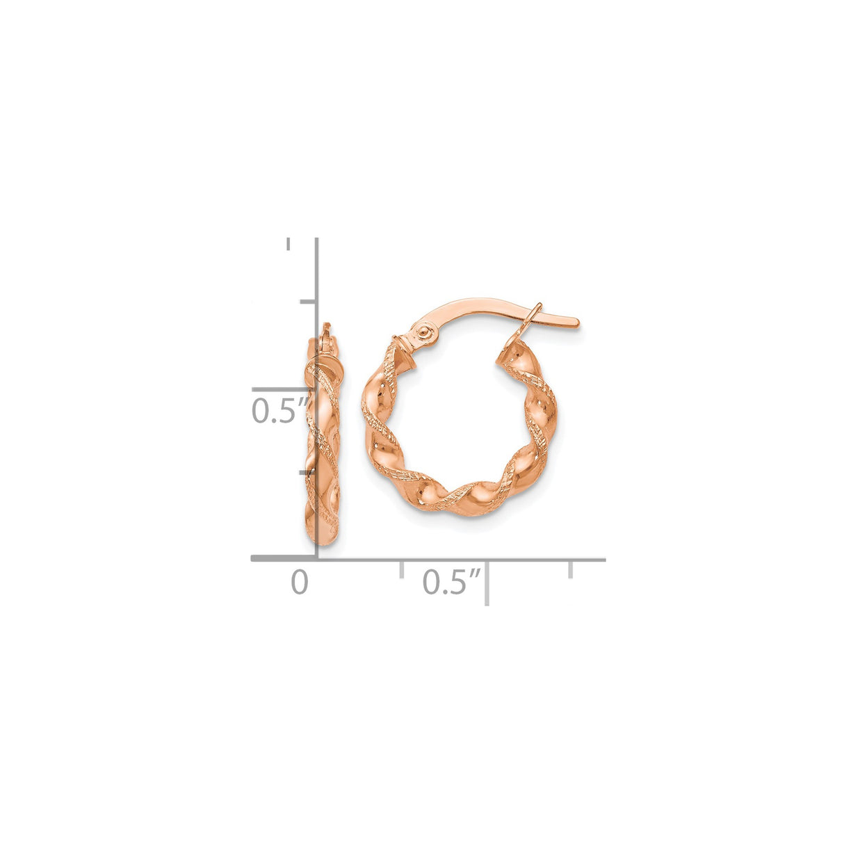 14k Rose Gold Hoop Earrings with Twisted Polished and Textured Rope Design