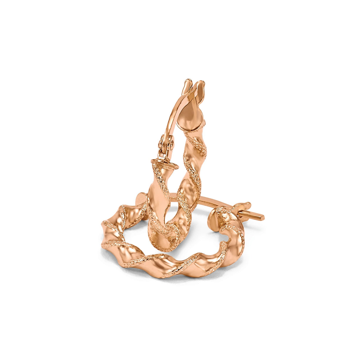 14k Rose Gold Hoop Earrings with Twisted Polished and Textured Rope Design
