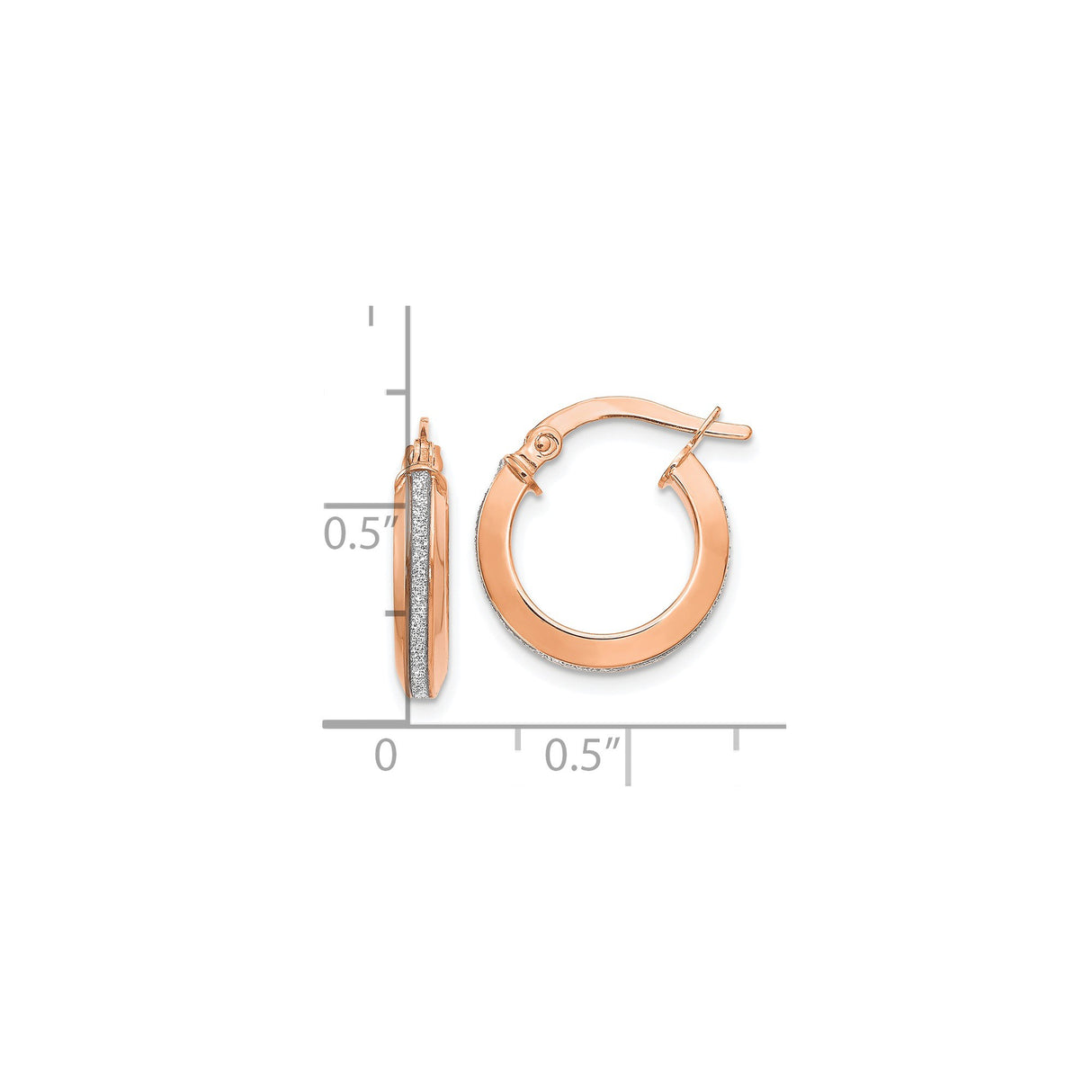 14k Rose Gold Hoop Earrings with Silver Stripe, Textured Polished Finish, Medium Lightweight Style