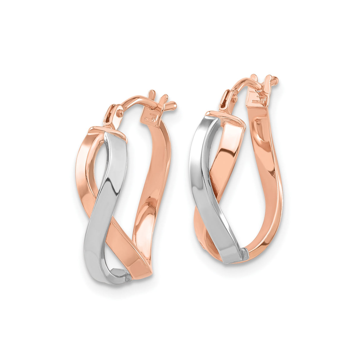 14k Yellow Gold Twist Hoop Earrings, Two-Tone Infinity Design for Women