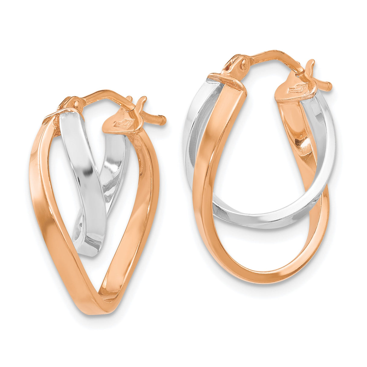 14k Yellow Gold Twisted Hoop Earrings, Two-Tone Infinity Design, Polished Interlocking Loops