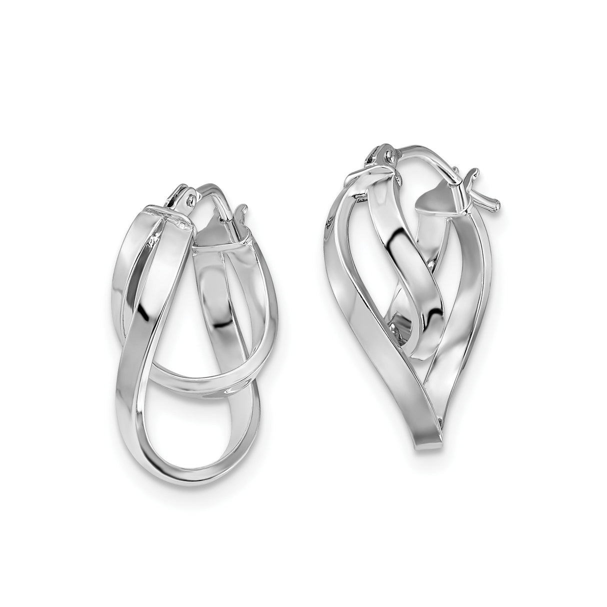 14k Yellow Gold and Rhodium Twisted Hoop Earrings, Crossover Design, Lightweight for Women