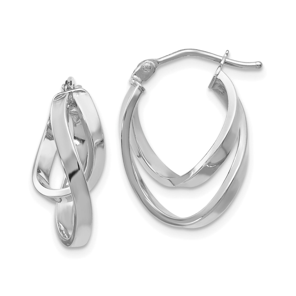 14k Yellow Gold and Rhodium Twisted Hoop Earrings, Crossover Design, Lightweight for Women