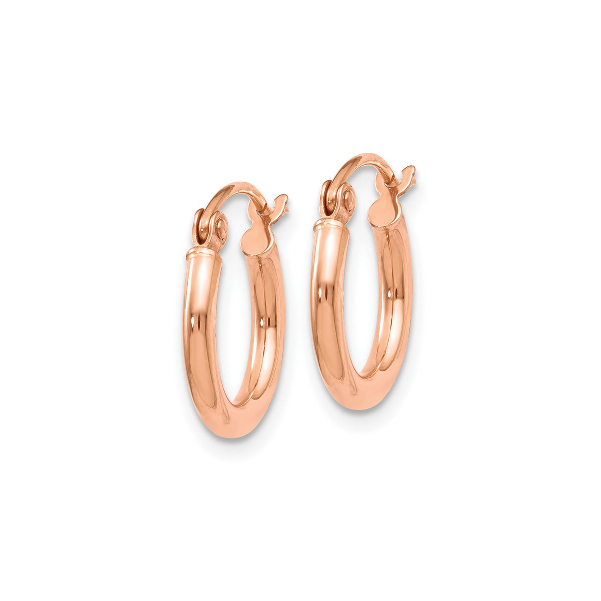 14k Rose Gold Hoop Earrings, Classic Round Minimalist Design with Latch Back Closure