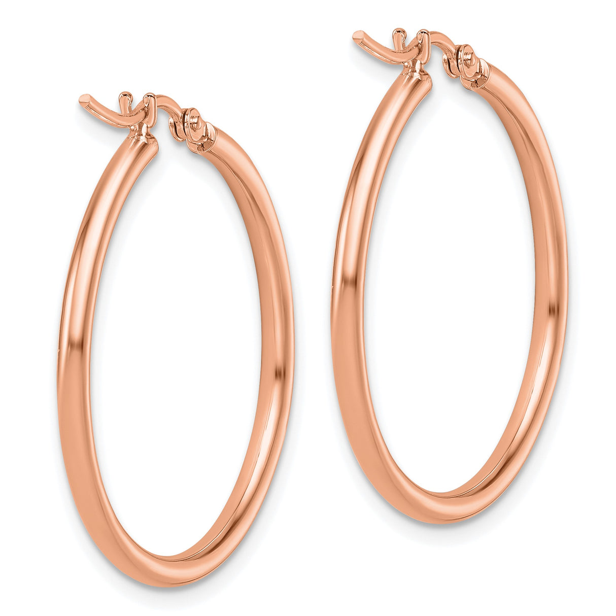 14k Rose Gold Hoop Earrings, Medium Round Polished Hoops, Lightweight Minimalist Design for Women