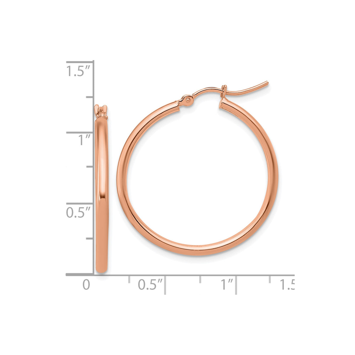 14k Rose Gold Hoop Earrings, Medium Round Polished Hoops, Lightweight Minimalist Design for Women