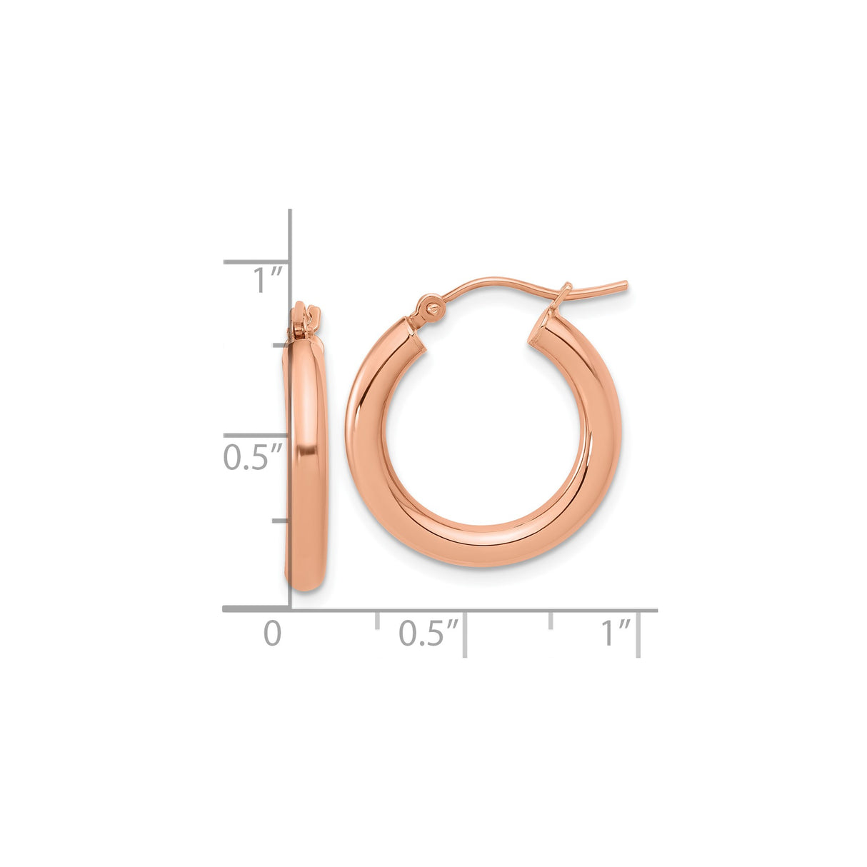14k Rose Gold Hoop Earrings, Lightweight Round Hoops with Latch Back, Minimalist Style for Women