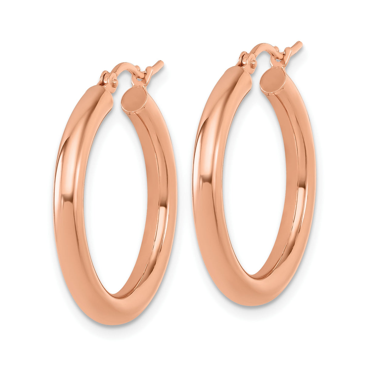 14k Rose Gold Hoop Earrings, Classic Round Polished Design, Lightweight Everyday Jewelry