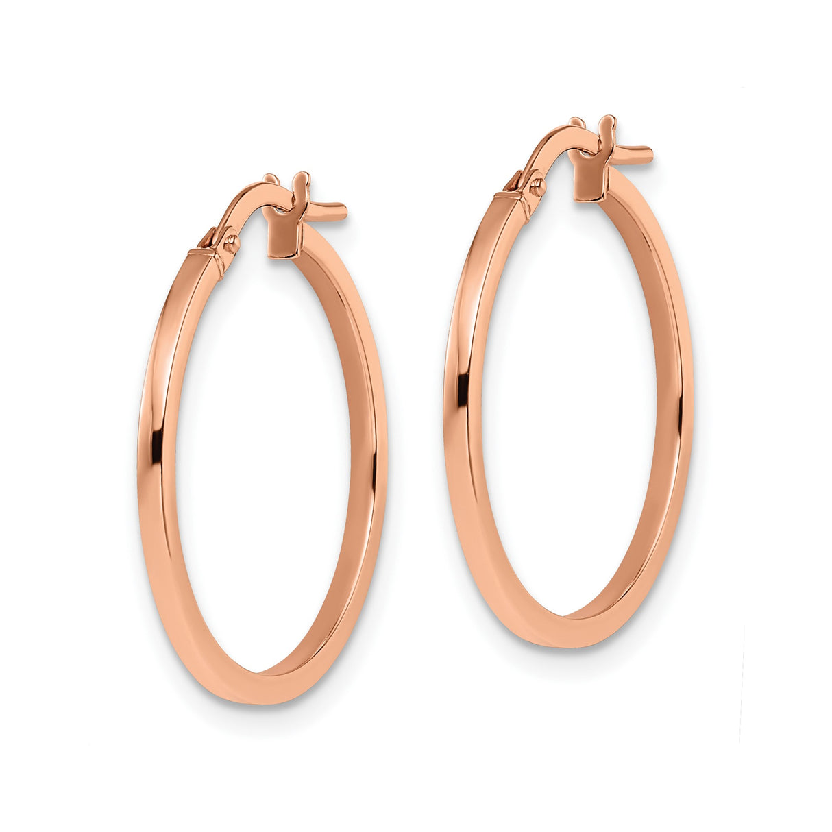14k Rose Gold Hoop Earrings, Medium Round Polished Italian Made Lightweight Design
