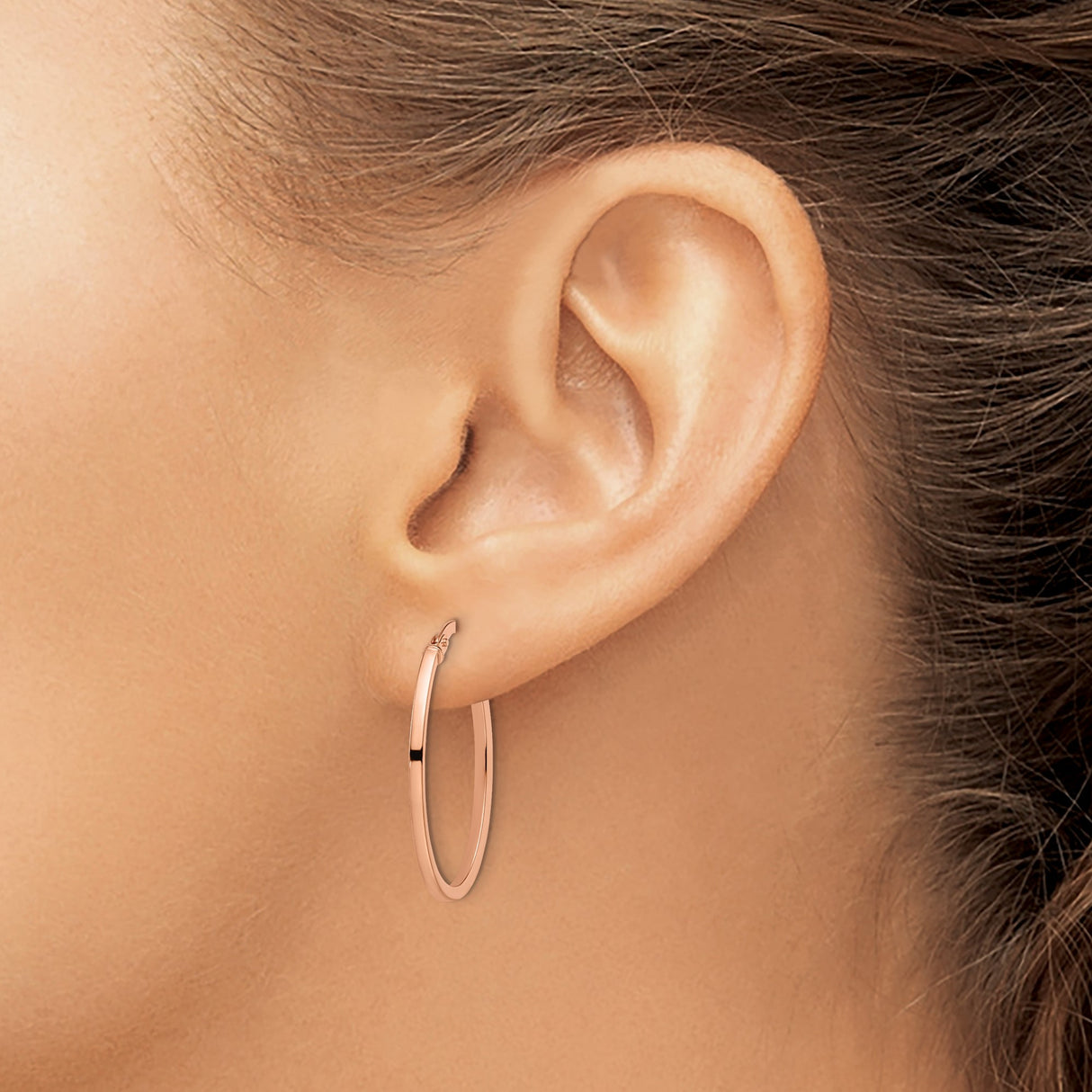 14k Rose Gold Oval Hoop Earrings, Sleek Minimalist Design for Women