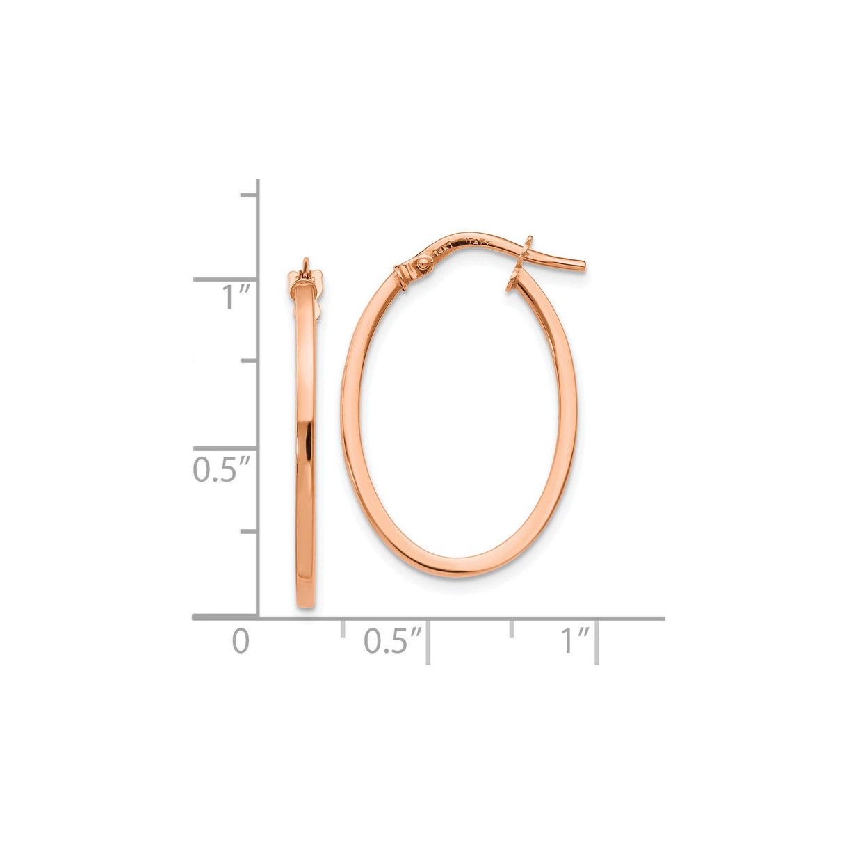14k Rose Gold Oval Hoop Earrings, Sleek Minimalist Design for Women