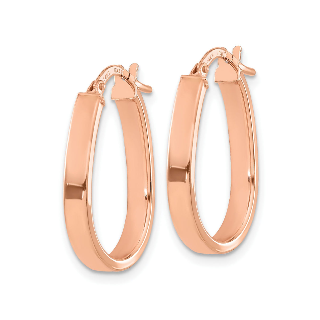 14k Rose Gold Teardrop Hoop Earrings, Polished Finish, Flat Edge Minimalist Design