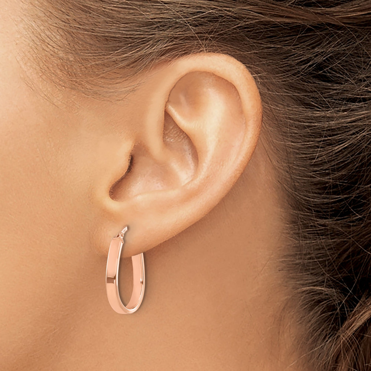 14k Rose Gold Teardrop Hoop Earrings, Polished Finish, Flat Edge Minimalist Design